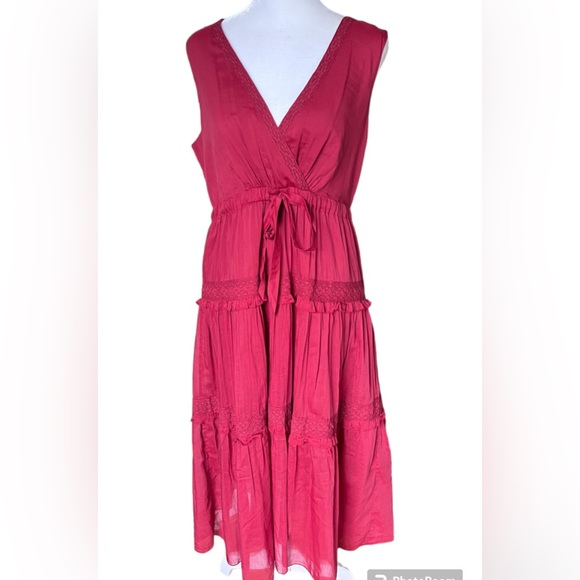 SUNDANCE Women's Zura Dress Silk Blend Sleeveless Boho Midi Burgundy Red Dress - Picture 2 of 11